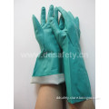 Green Nitrile Industial Flock Lined Safety Glove (DHL445)